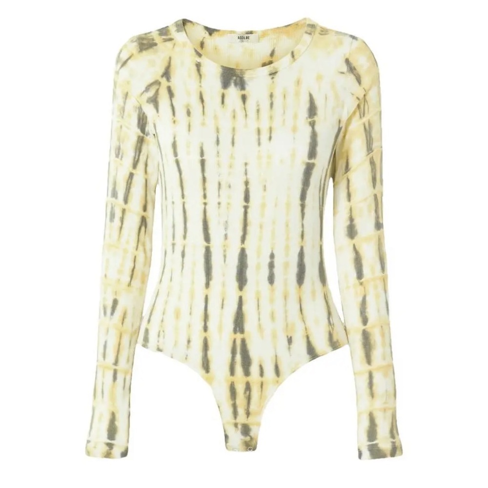 Agolde Yellow and Gray Tie-Dye Long Sleeve Bodysuit